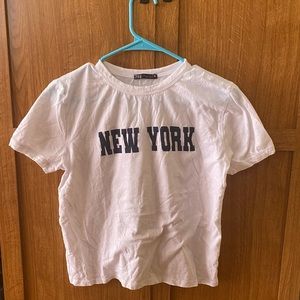Zara Cropped White “New York” Tee - Size Large